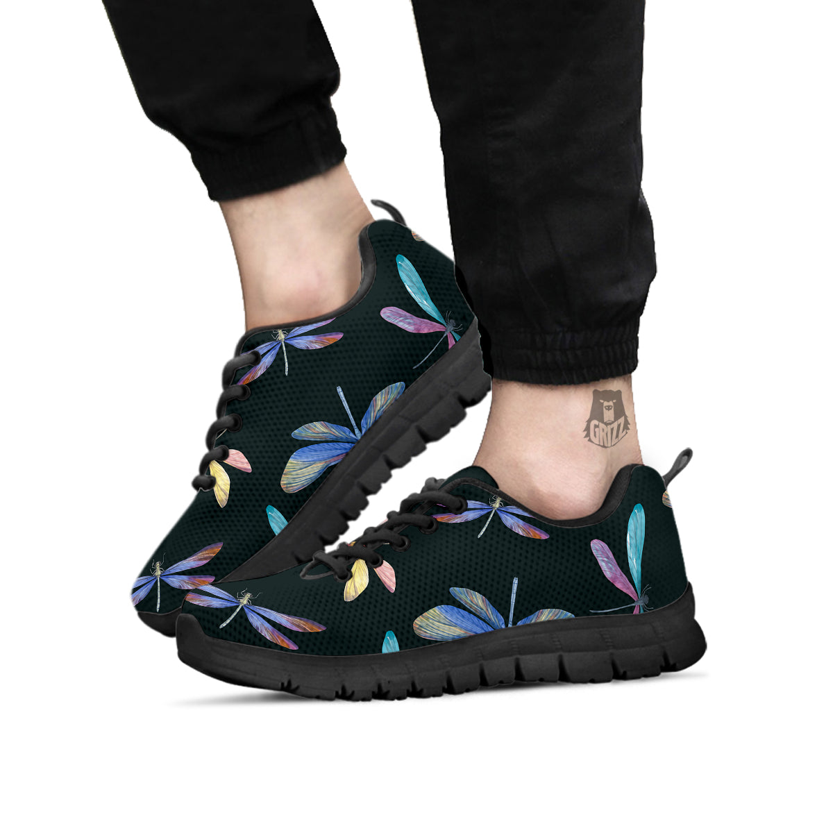 Dragonfly Vintage Print Pattern Black Sneaker-grizzshop