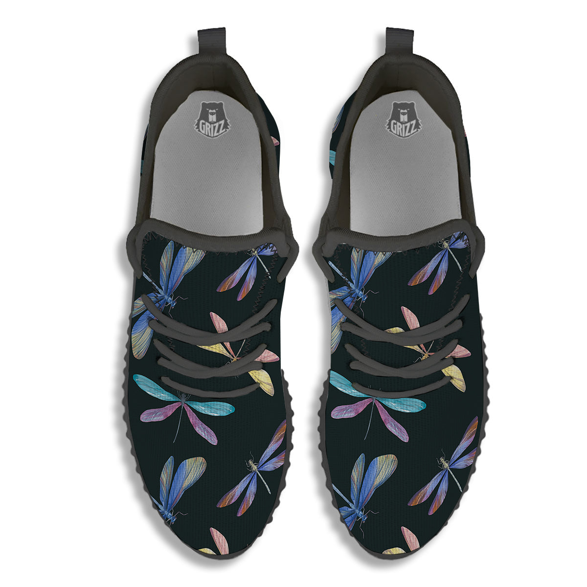 Dragonfly Vintage Print Pattern Black Walking Shoes-grizzshop