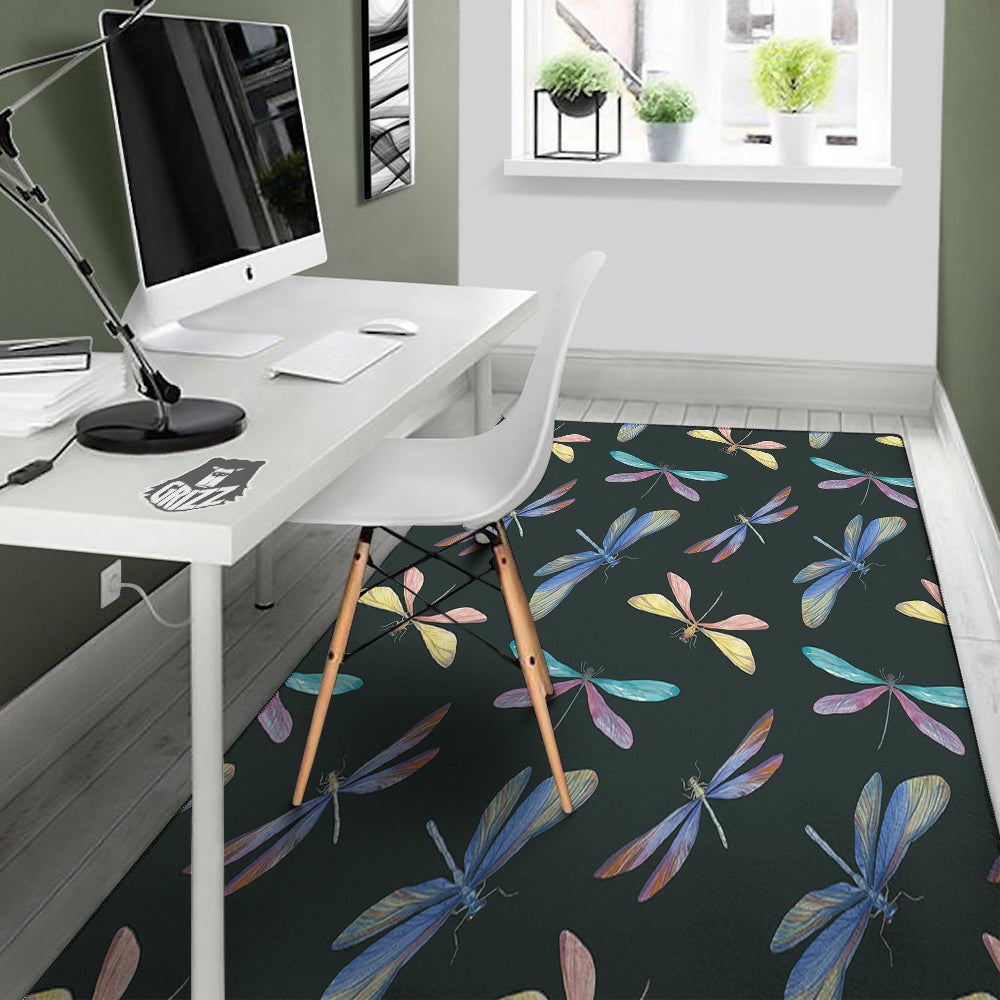 Dragonfly Vintage Print Pattern Floor Mat-grizzshop