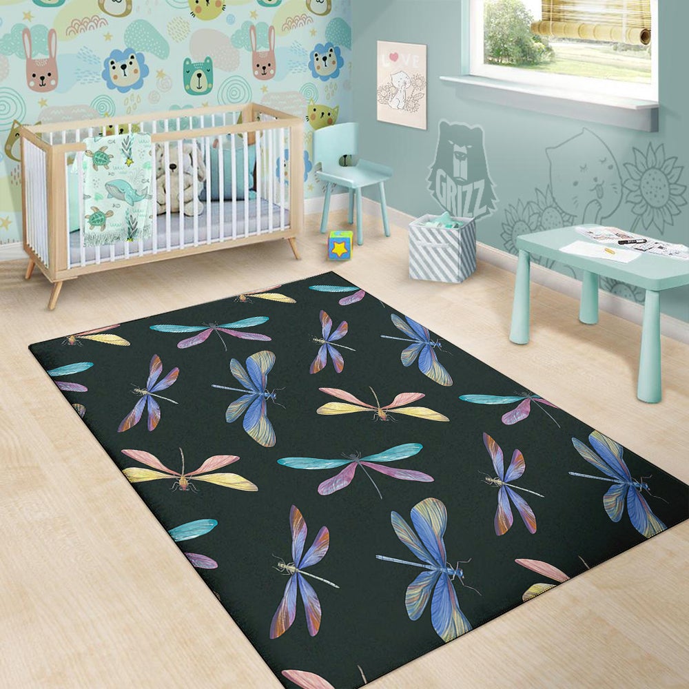 Dragonfly Vintage Print Pattern Floor Mat-grizzshop