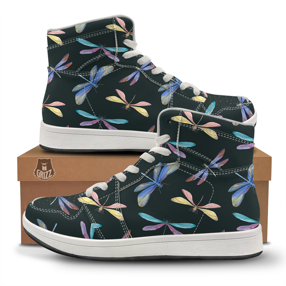 Dragonfly Vintage Print Pattern High Top Sneakers-grizzshop