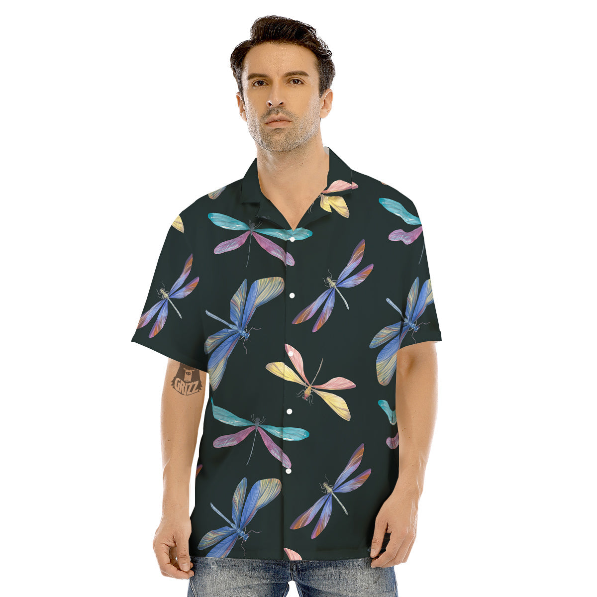 Dragonfly Vintage Print Pattern Men's Hawaiian Shirt-grizzshop