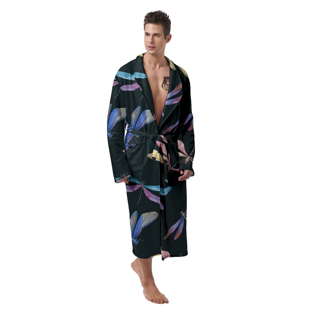 Dragonfly Vintage Print Pattern Men's Robe-grizzshop