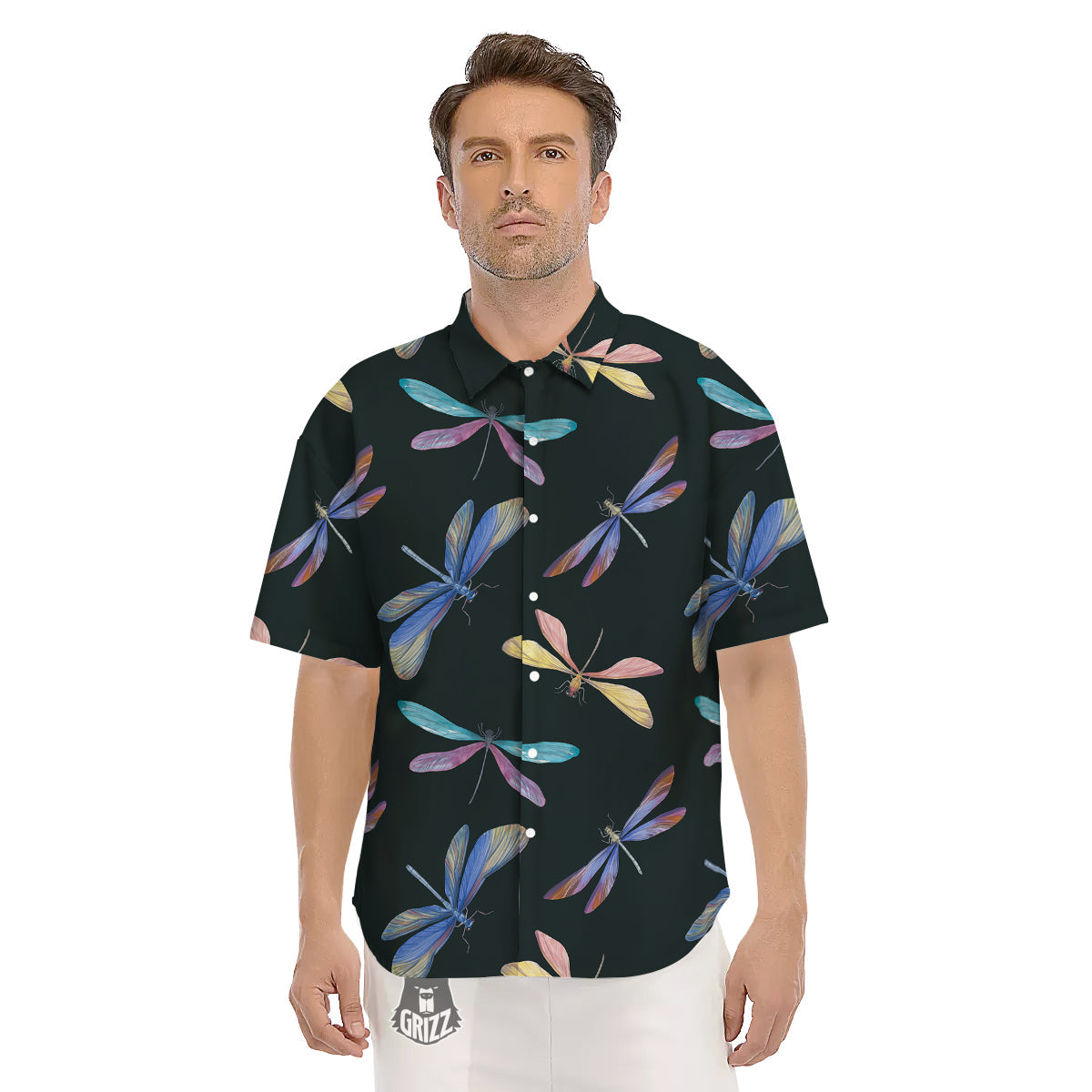 Dragonfly Vintage Print Pattern Men's Short Sleeve Shirts-grizzshop