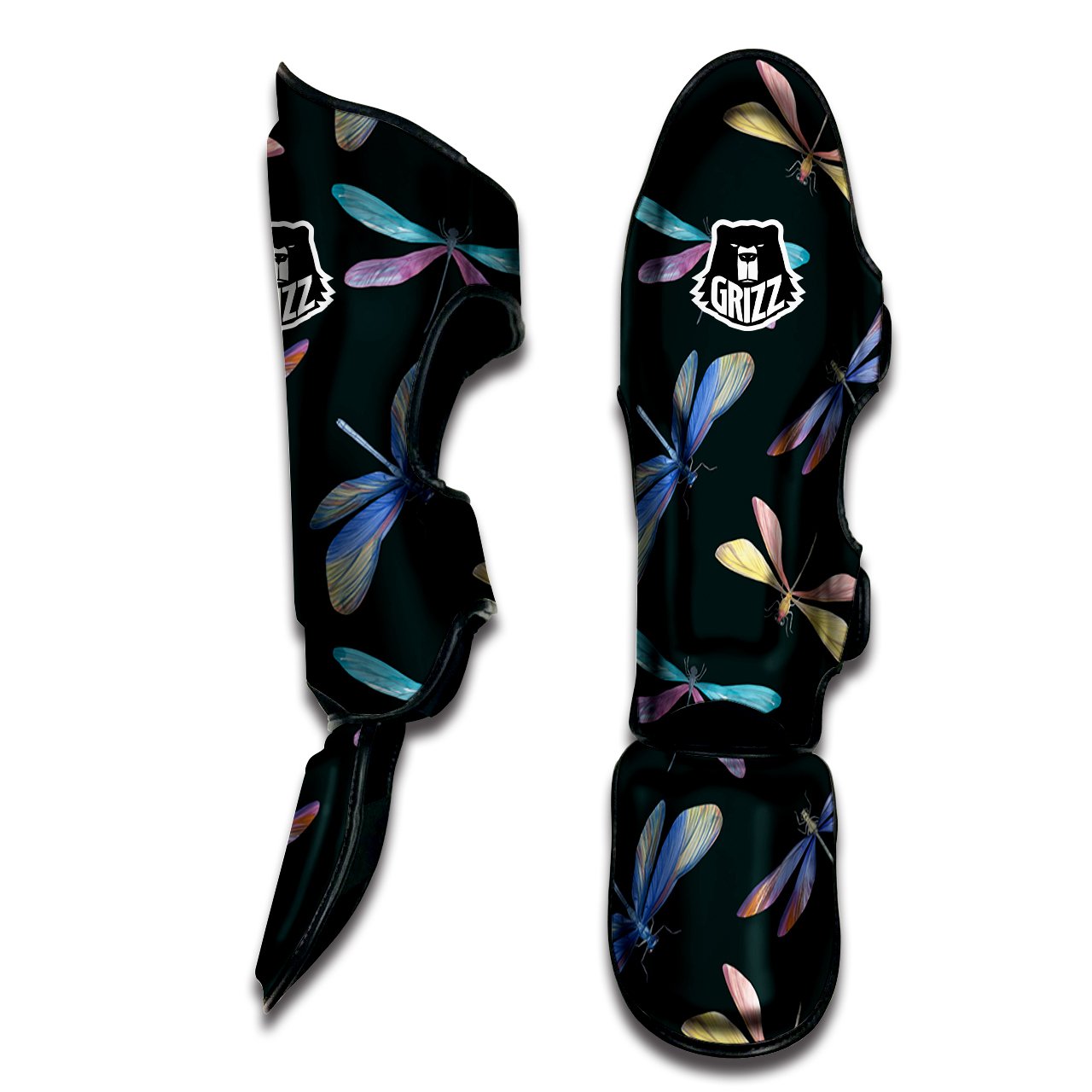 Dragonfly Vintage Print Pattern Muay Thai Shin Guards-grizzshop