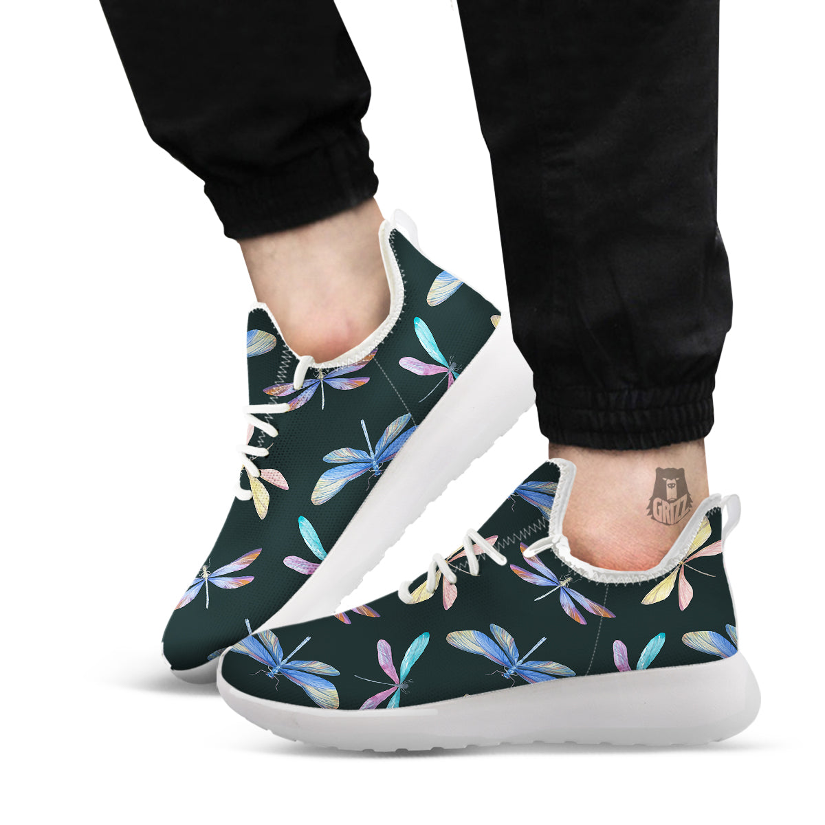 Dragonfly Vintage Print Pattern White Athletic Shoes-grizzshop