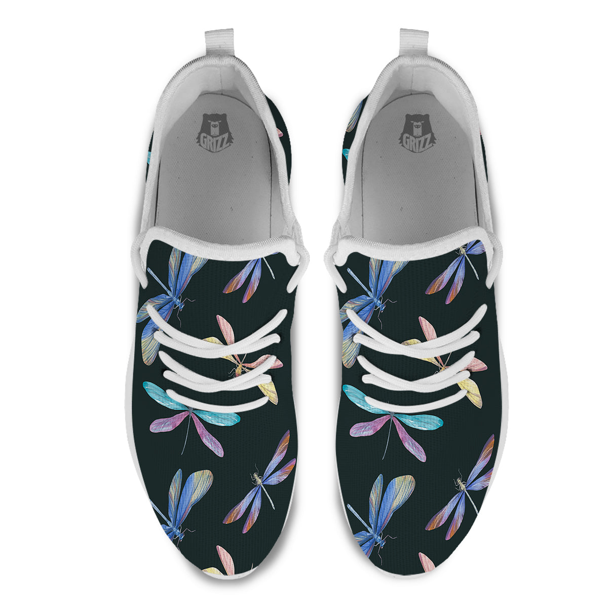Dragonfly Vintage Print Pattern White Athletic Shoes-grizzshop