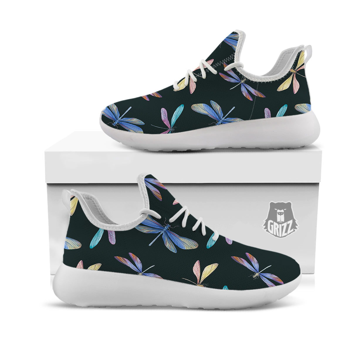 Dragonfly Vintage Print Pattern White Athletic Shoes-grizzshop