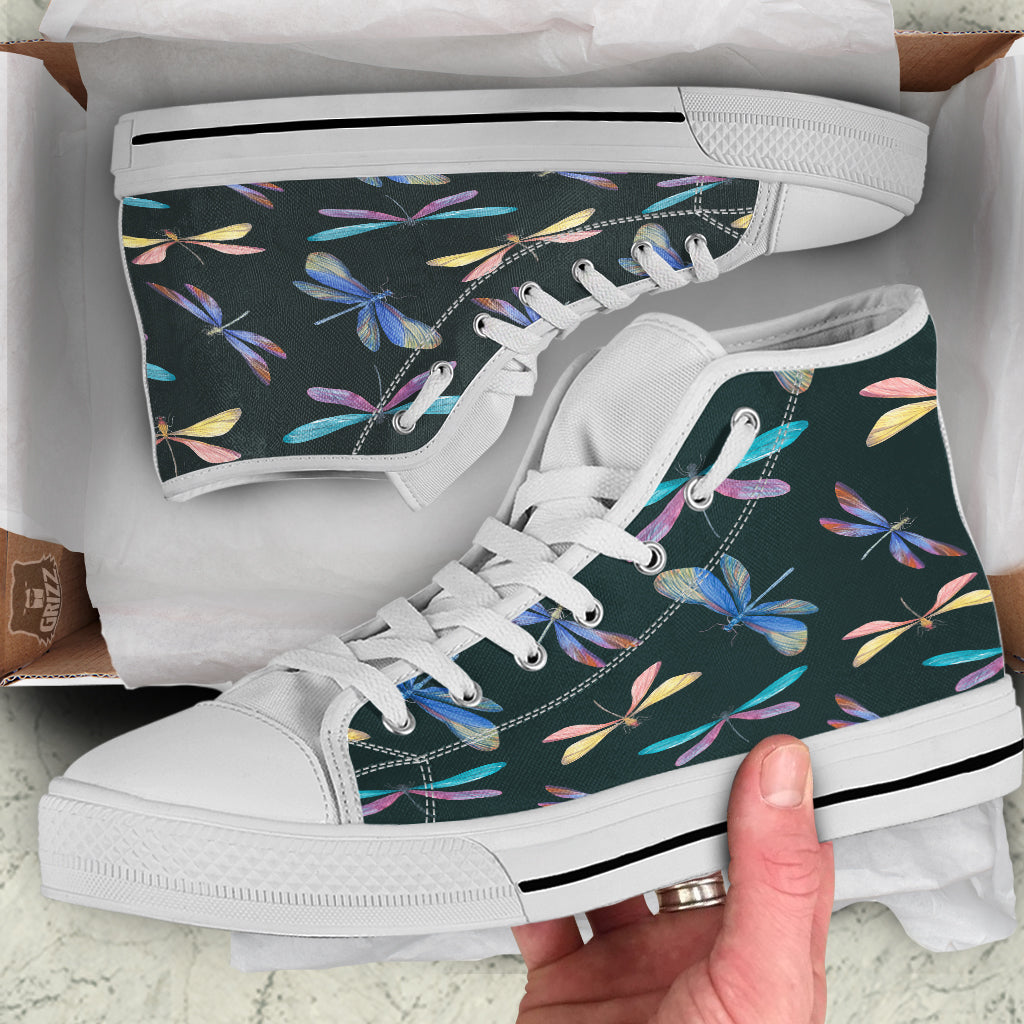 Dragonfly Vintage Print Pattern White High Top Shoes-grizzshop