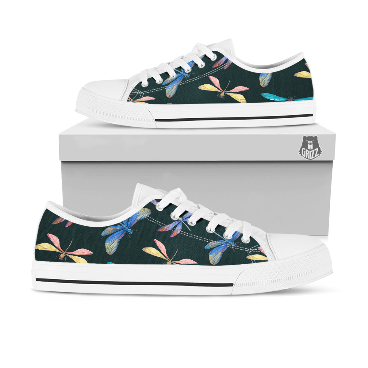 Dragonfly Vintage Print Pattern White Low Top Shoes-grizzshop