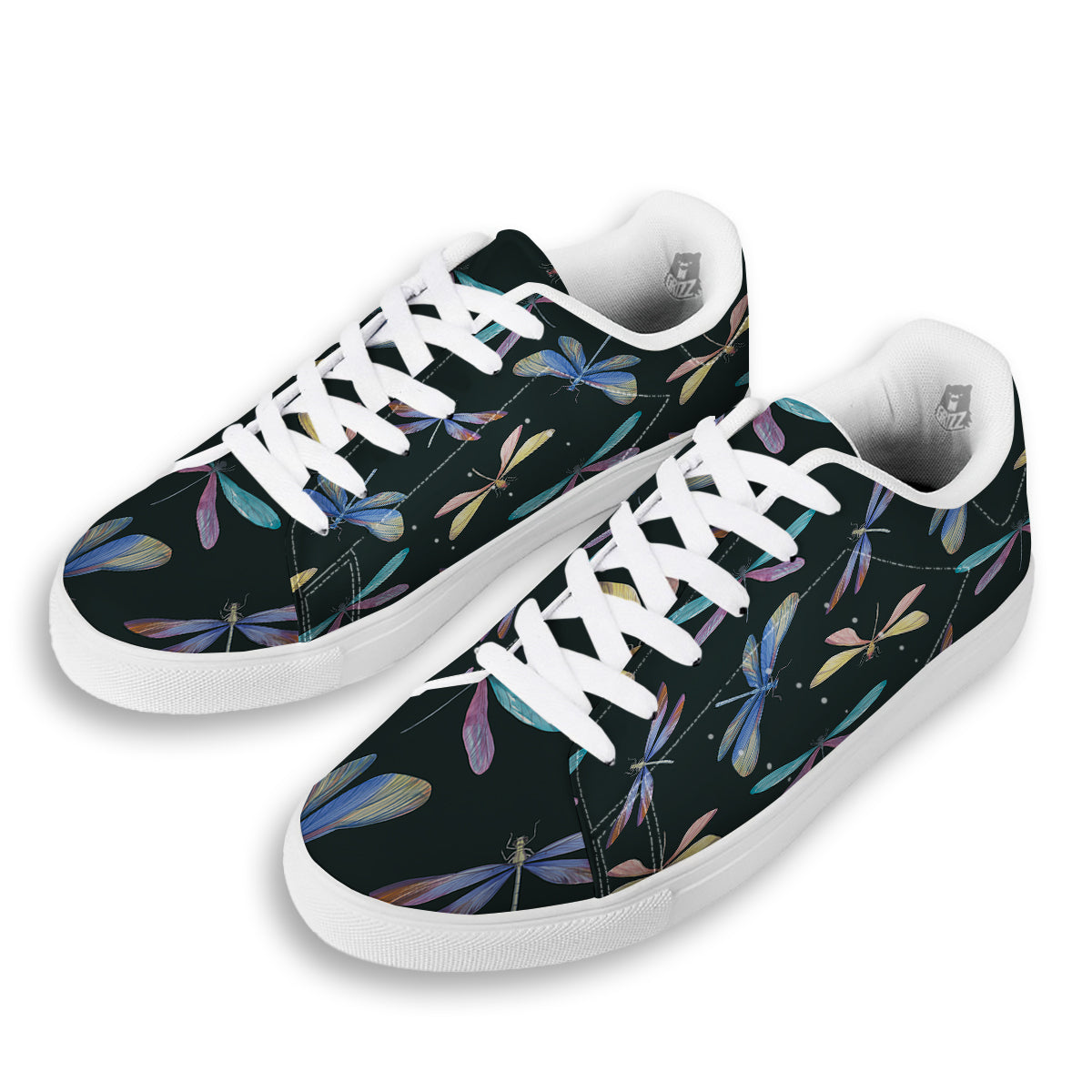 Dragonfly Vintage Print Pattern White Low Top Sneakers-grizzshop