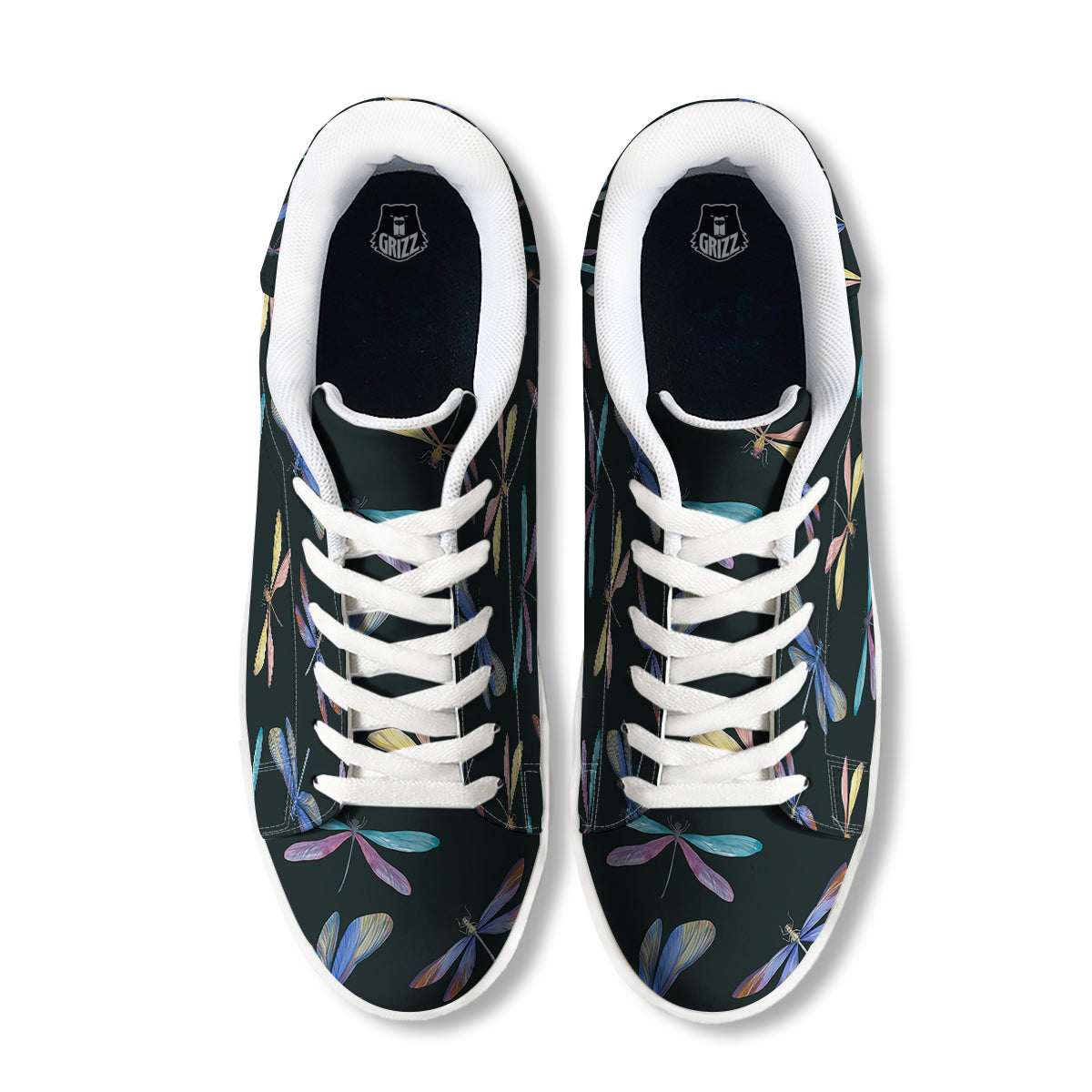 Dragonfly Vintage Print Pattern White Low Top Sneakers-grizzshop