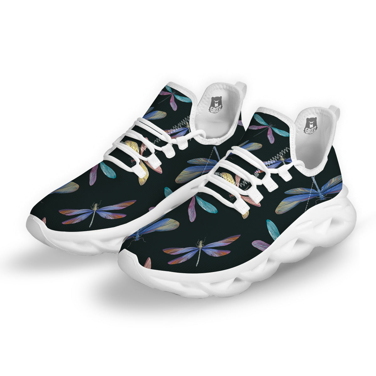 Dragonfly Vintage Print Pattern White Running Shoes-grizzshop
