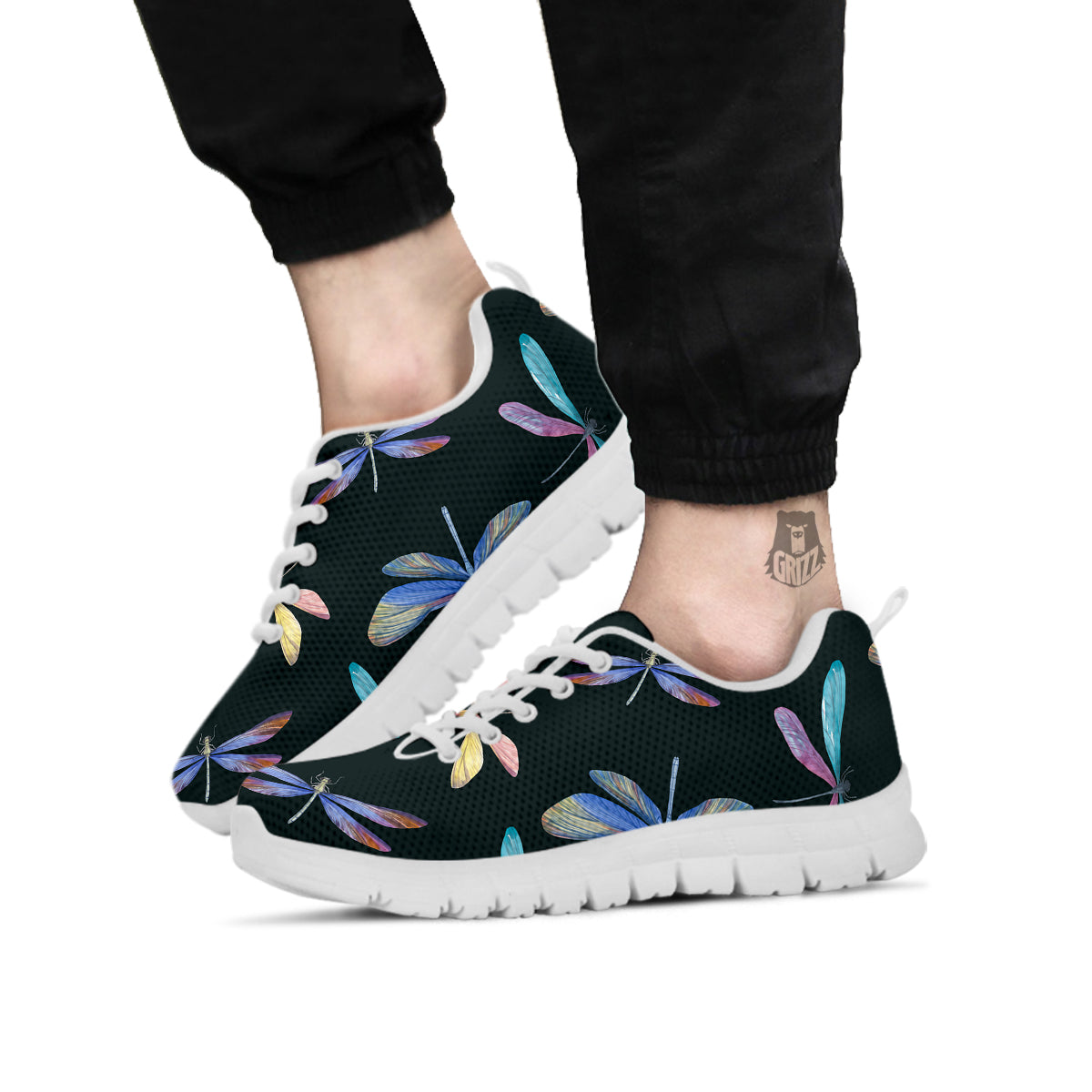 Dragonfly Vintage Print Pattern White Sneaker-grizzshop
