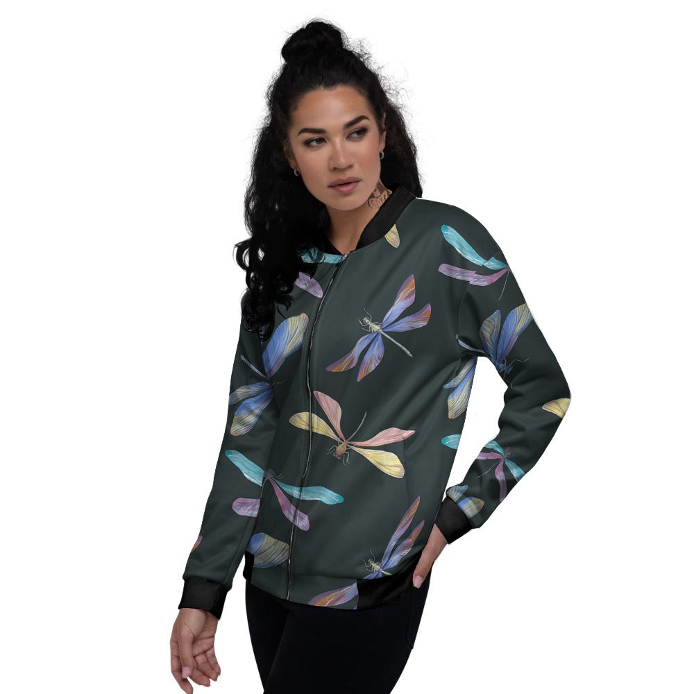 Dragonfly Vintage Print Pattern Women's Bomber Jacket-grizzshop