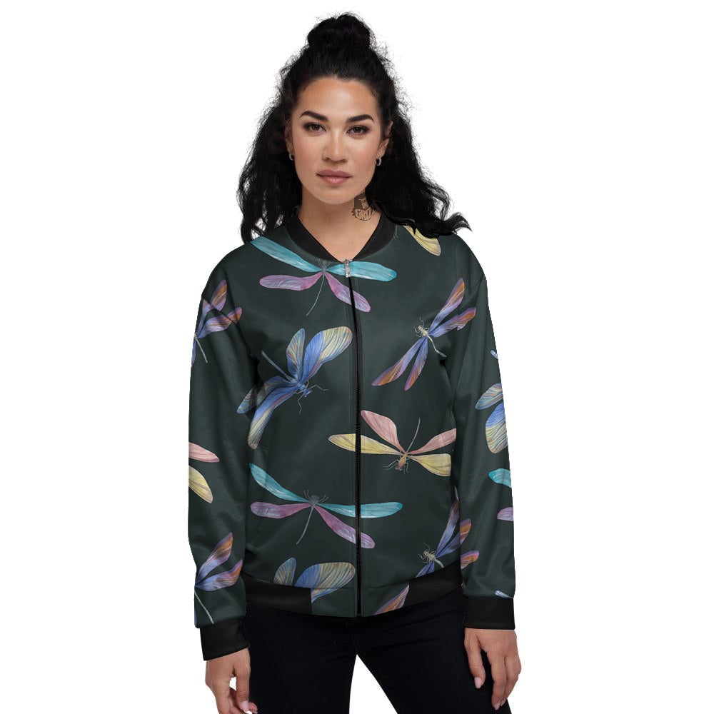 Dragonfly Vintage Print Pattern Women's Bomber Jacket-grizzshop
