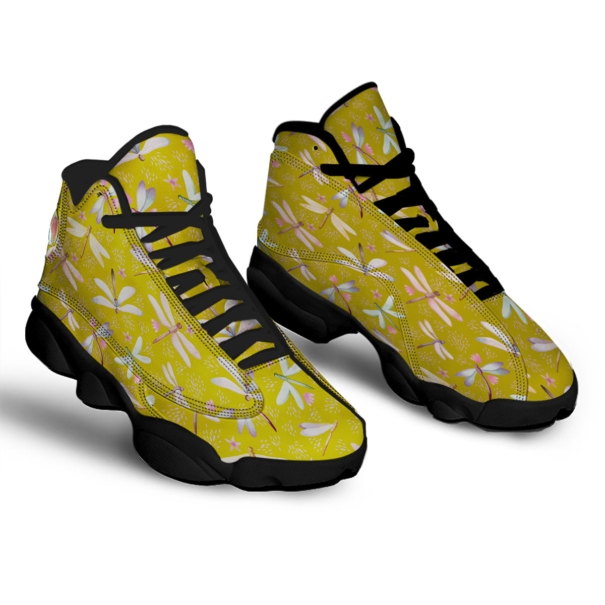 Dragonfly Yellow Watercolor Print Pattern Black Basketball Shoes-grizzshop