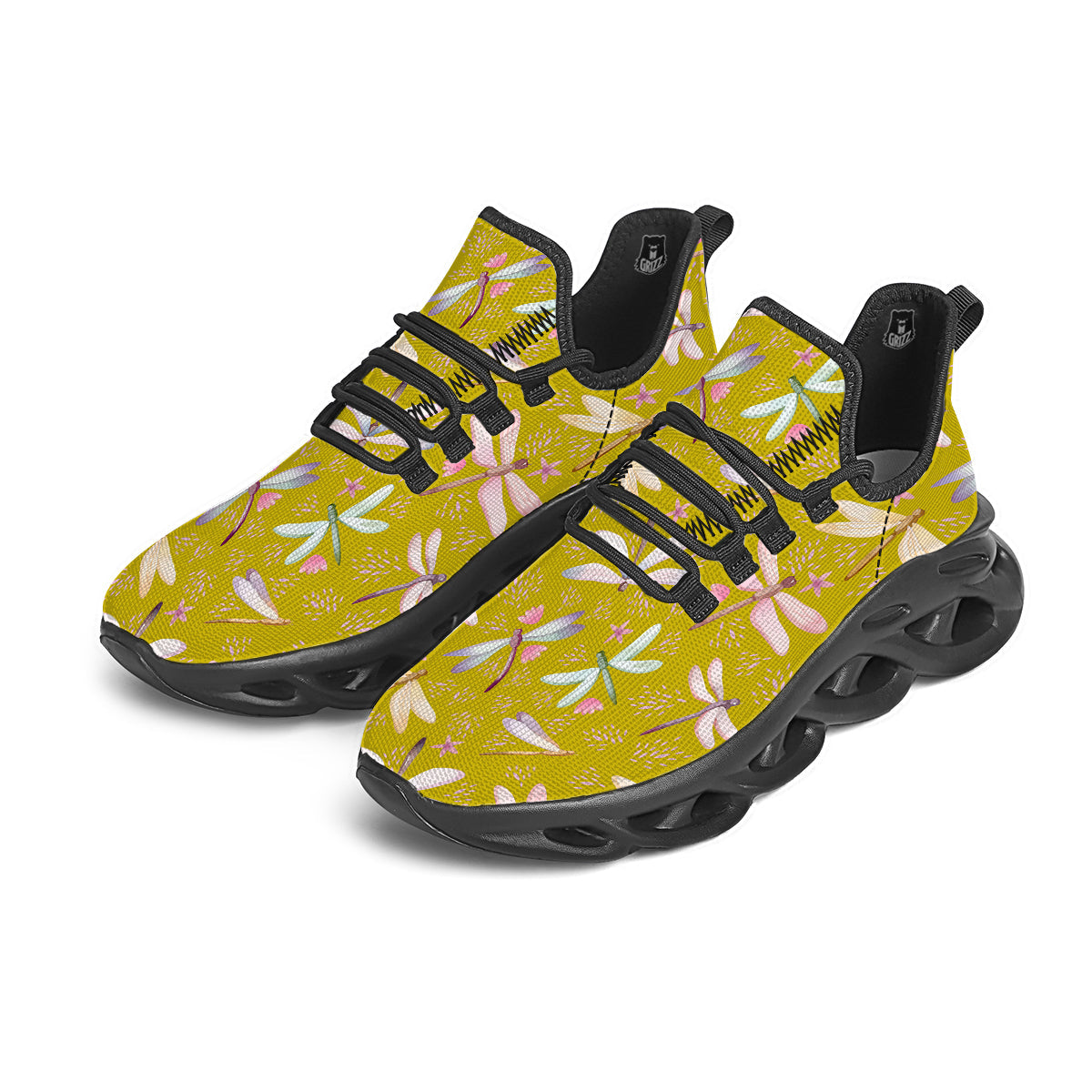 Dragonfly Yellow Watercolor Print Pattern Black Running Shoes-grizzshop