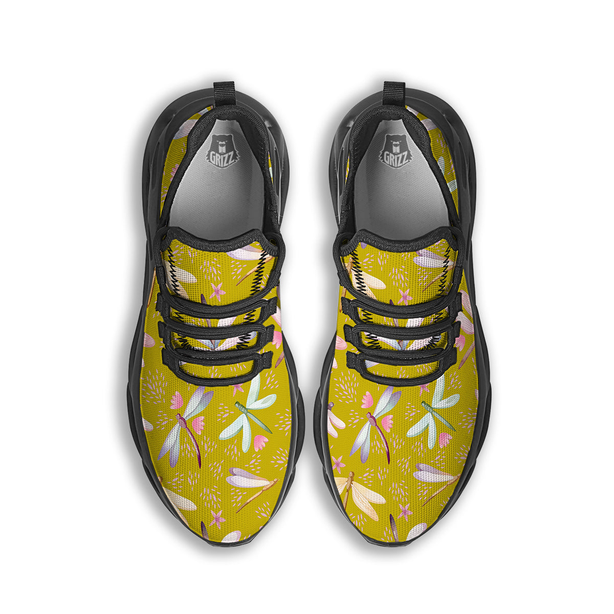 Dragonfly Yellow Watercolor Print Pattern Black Running Shoes-grizzshop