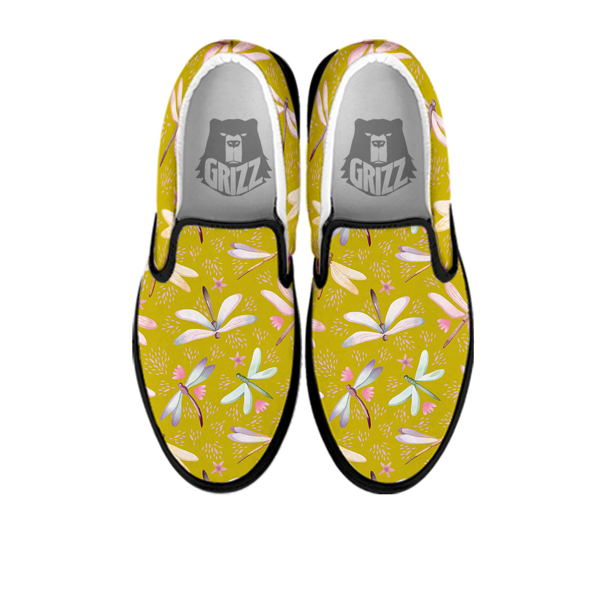Dragonfly Yellow Watercolor Print Pattern Black Slip On Shoes-grizzshop