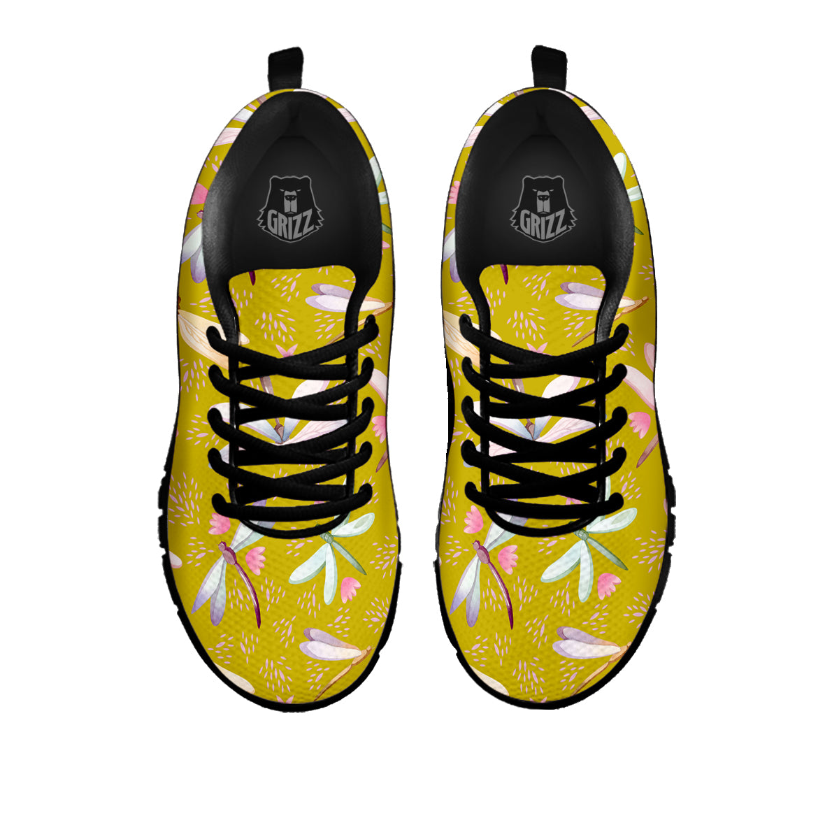 Dragonfly Yellow Watercolor Print Pattern Black Sneaker-grizzshop