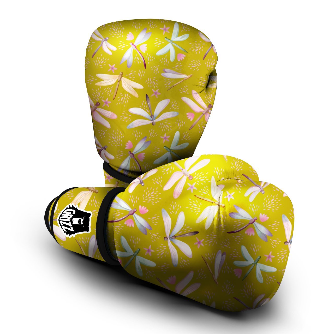 Dragonfly Yellow Watercolor Print Pattern Boxing Gloves-grizzshop