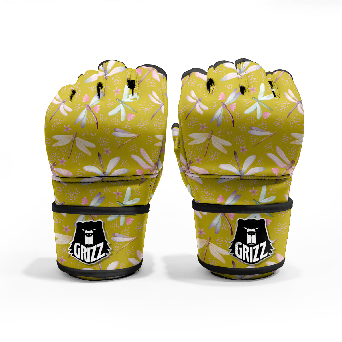 Dragonfly Yellow Watercolor Print Pattern MMA Gloves-grizzshop