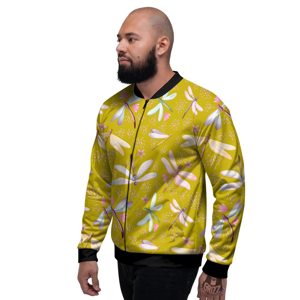 Dragonfly Yellow Watercolor Print Pattern Men's Bomber Jacket-grizzshop