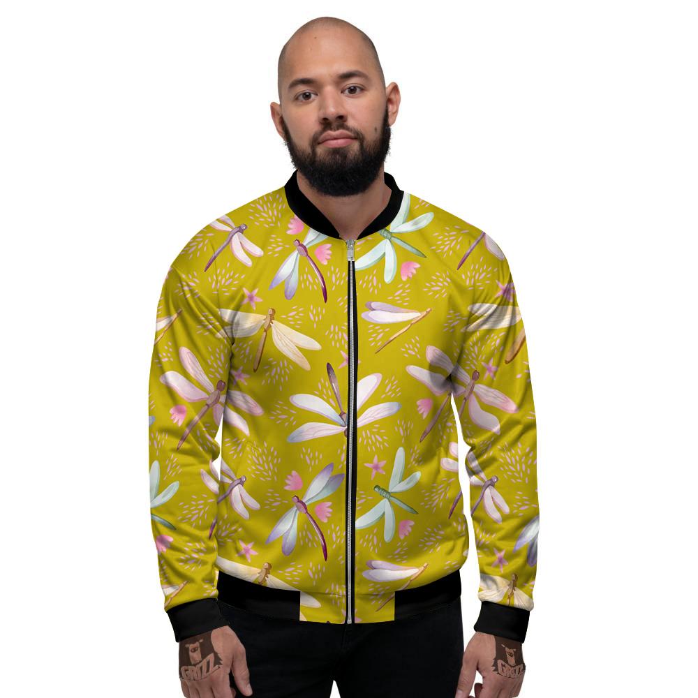 Dragonfly Yellow Watercolor Print Pattern Men's Bomber Jacket-grizzshop