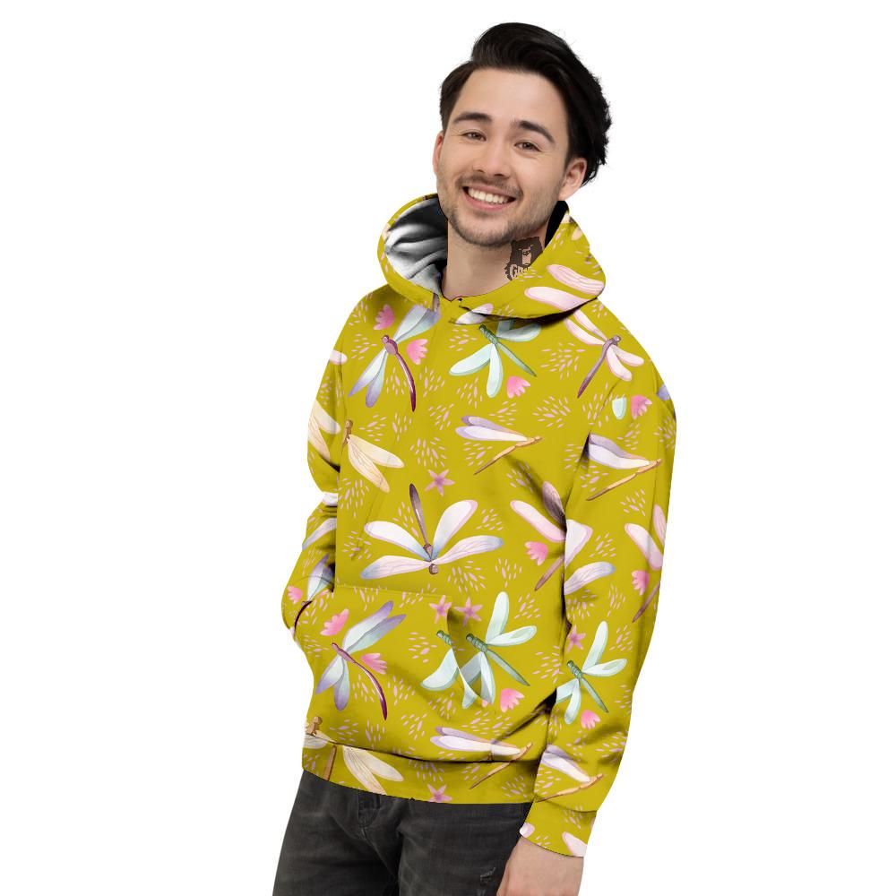 Dragonfly Yellow Watercolor Print Pattern Men's Hoodie-grizzshop