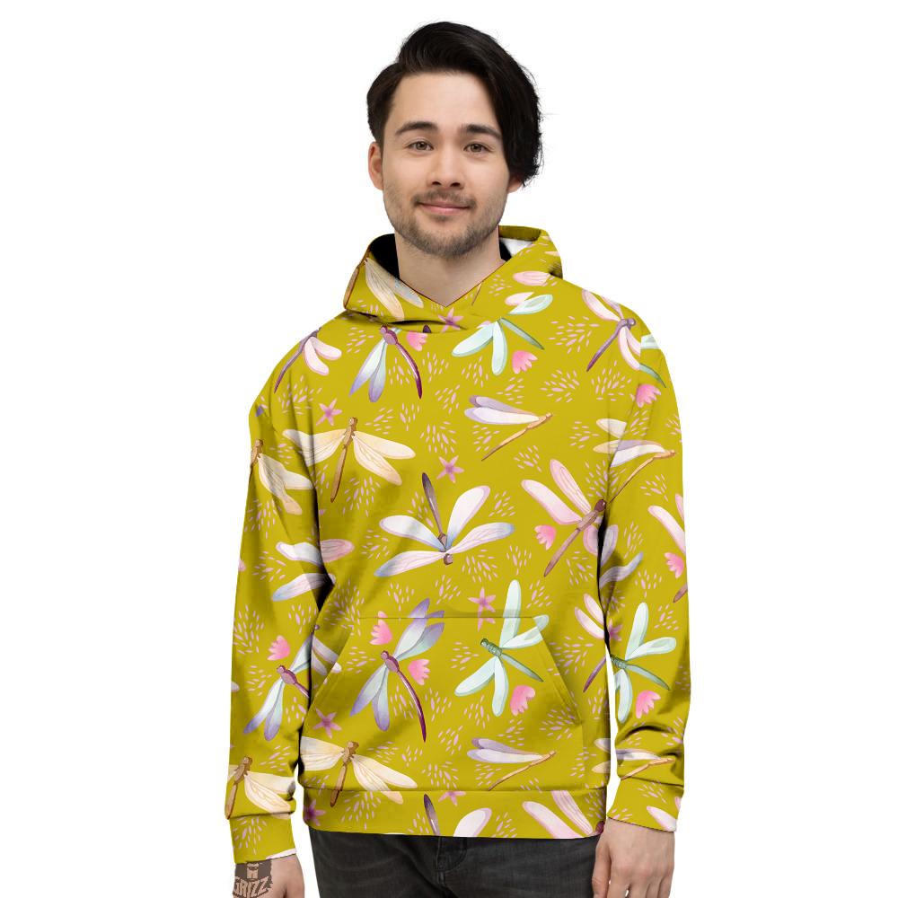 Dragonfly Yellow Watercolor Print Pattern Men's Hoodie-grizzshop