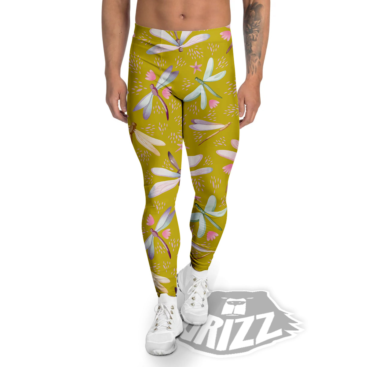 Dragonfly Yellow Watercolor Print Pattern Men's Leggings-grizzshop