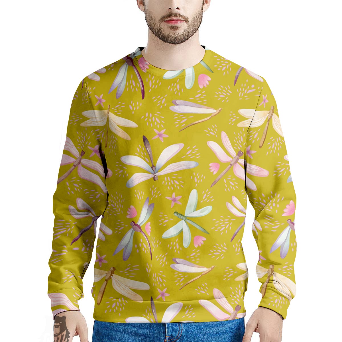 Dragonfly Yellow Watercolor Print Pattern Men's Sweatshirt-grizzshop