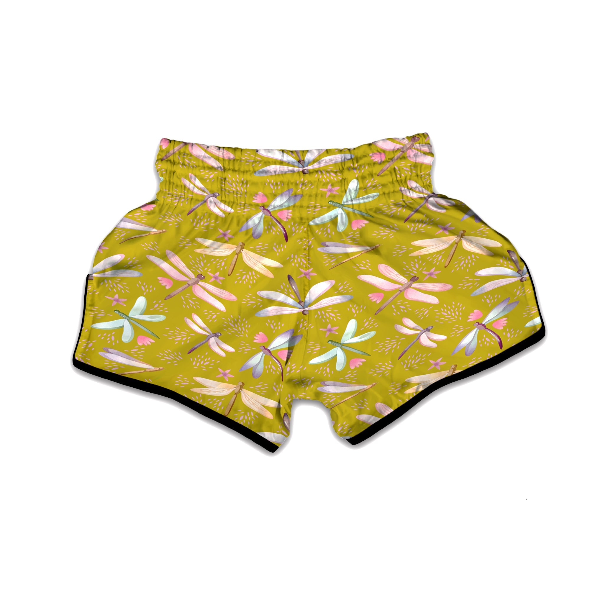 Dragonfly Yellow Watercolor Print Pattern Muay Thai Boxing Shorts-grizzshop