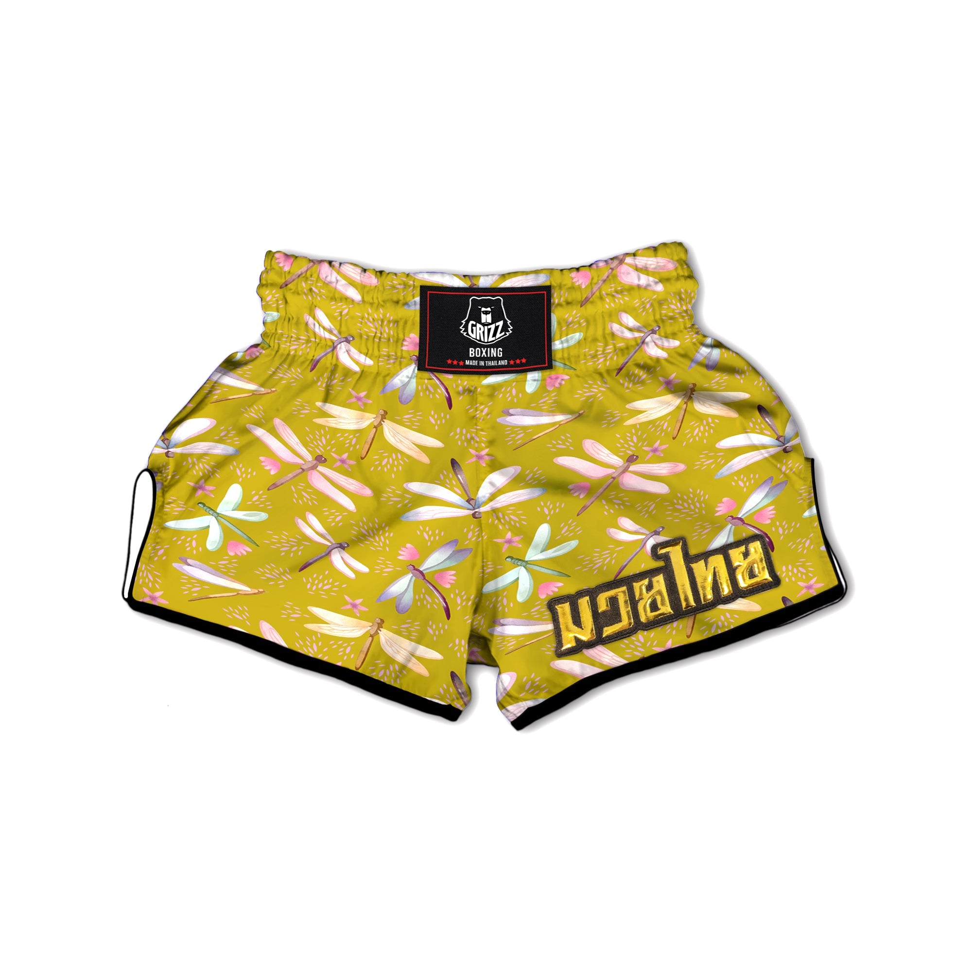 Dragonfly Yellow Watercolor Print Pattern Muay Thai Boxing Shorts-grizzshop