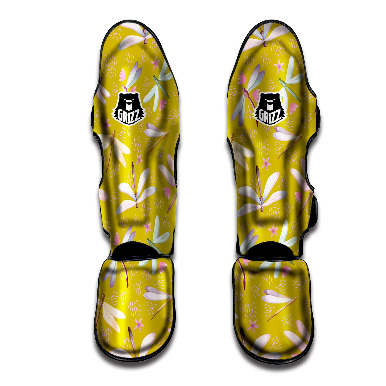 Dragonfly Yellow Watercolor Print Pattern Muay Thai Shin Guards-grizzshop