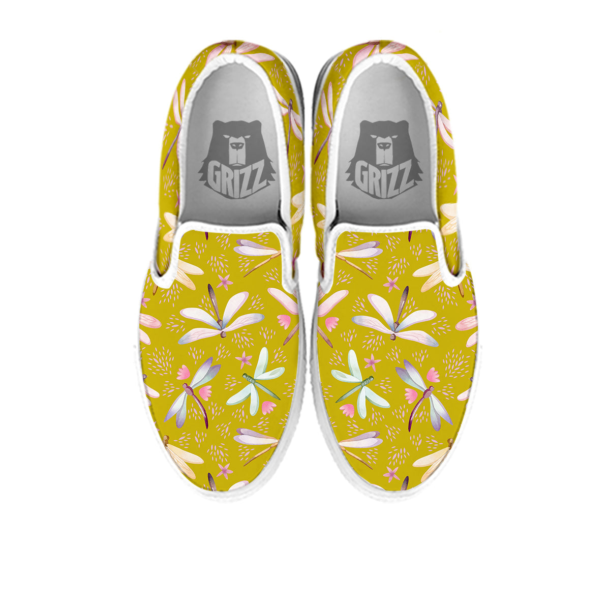 Dragonfly Yellow Watercolor Print Pattern White Slip On Shoes-grizzshop