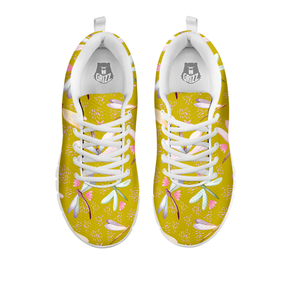 Dragonfly Yellow Watercolor Print Pattern White Sneaker-grizzshop