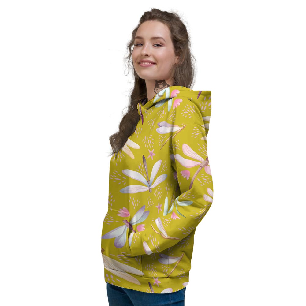 Dragonfly Yellow Watercolor Print Pattern Women's Hoodie-grizzshop