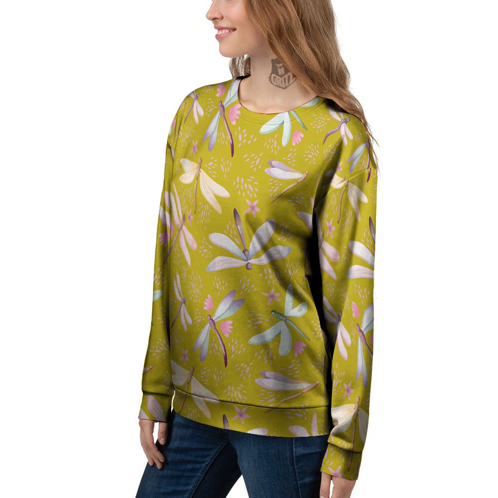 Dragonfly Yellow Watercolor Print Pattern Women's Sweatshirt-grizzshop