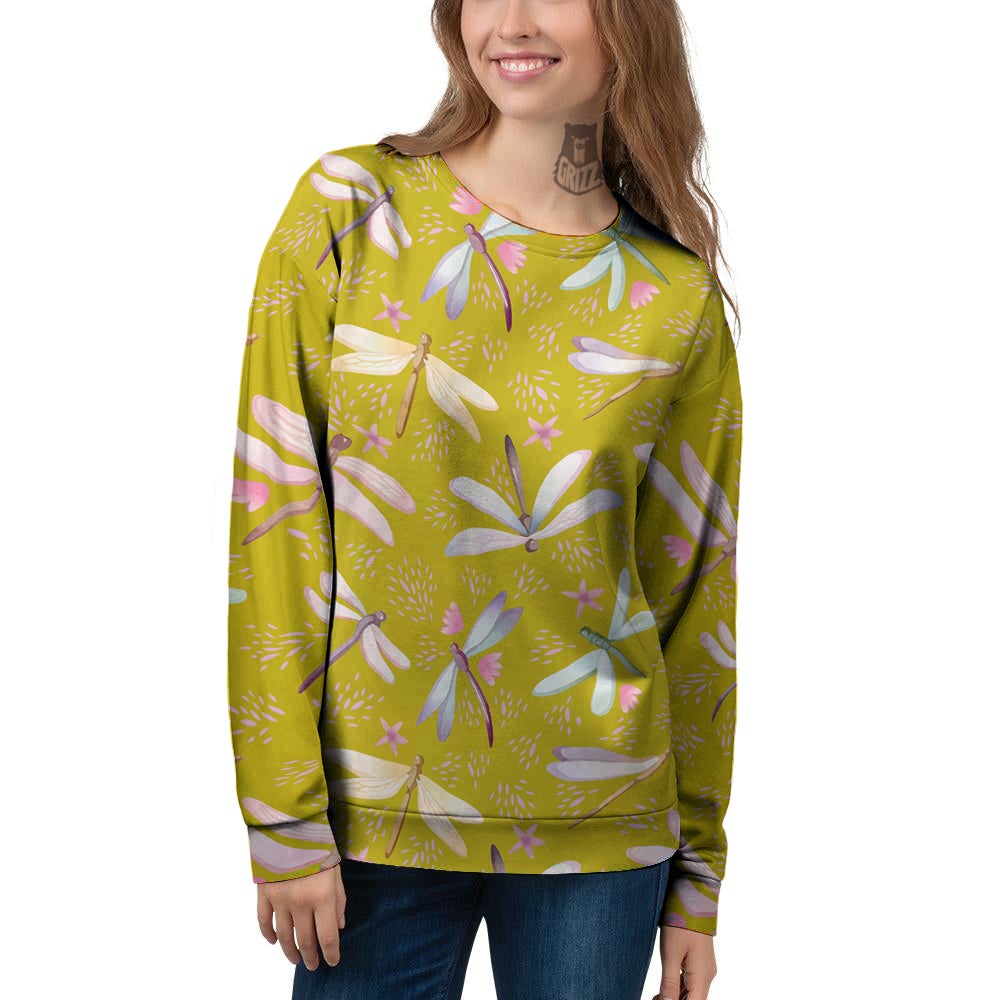 Dragonfly Yellow Watercolor Print Pattern Women's Sweatshirt-grizzshop