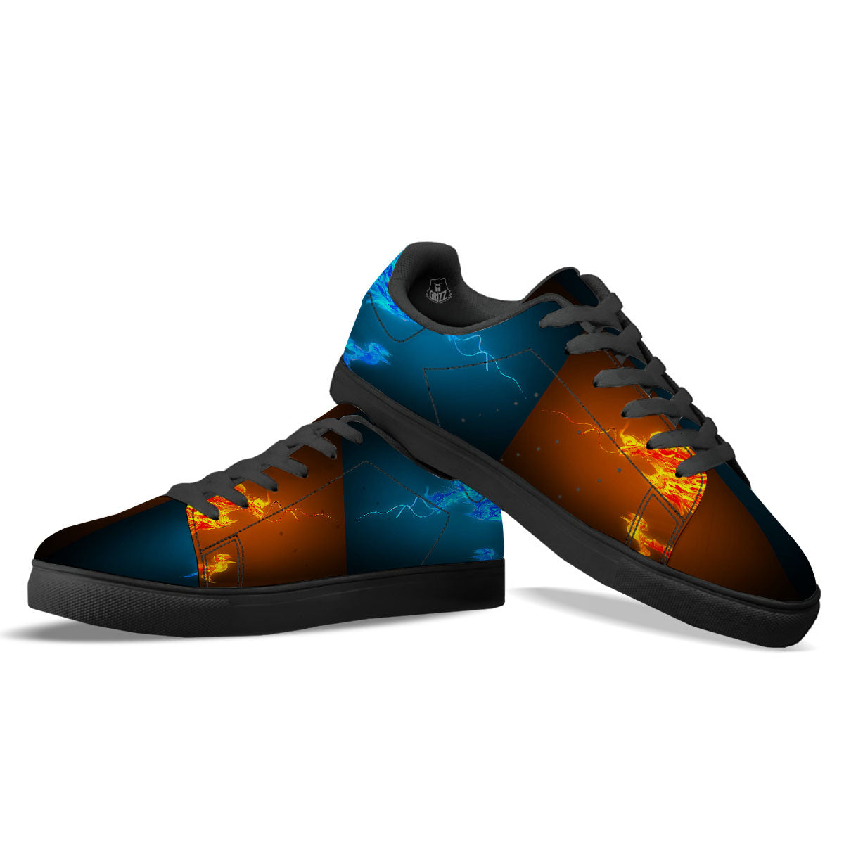 Dragons Ice And Fire Print Black Low Top Sneakers-grizzshop