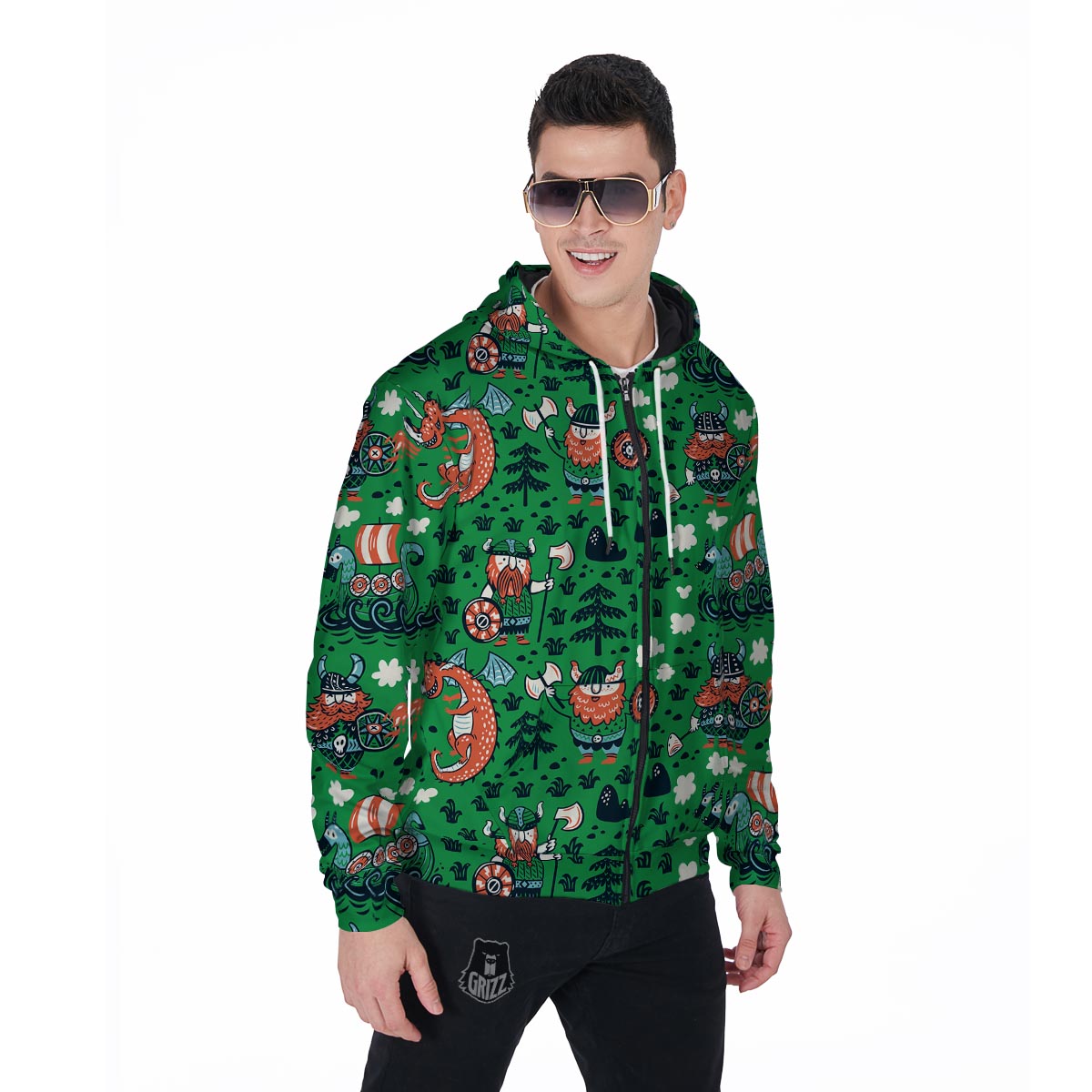 Drakkar Dragon Viking Men's Zip Up Hoodie-grizzshop