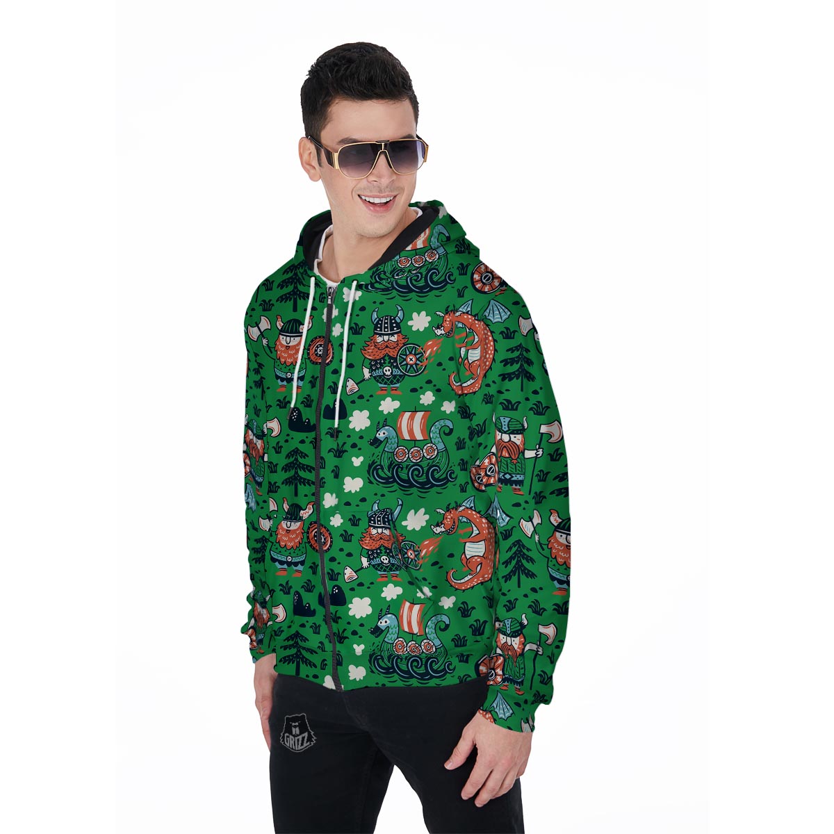 Drakkar Dragon Viking Men's Zip Up Hoodie-grizzshop