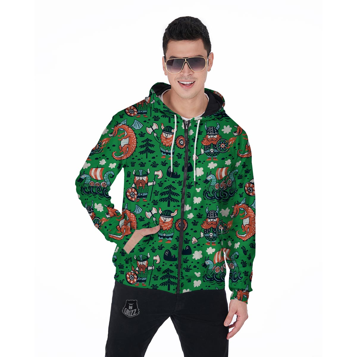 Drakkar Dragon Viking Men's Zip Up Hoodie-grizzshop