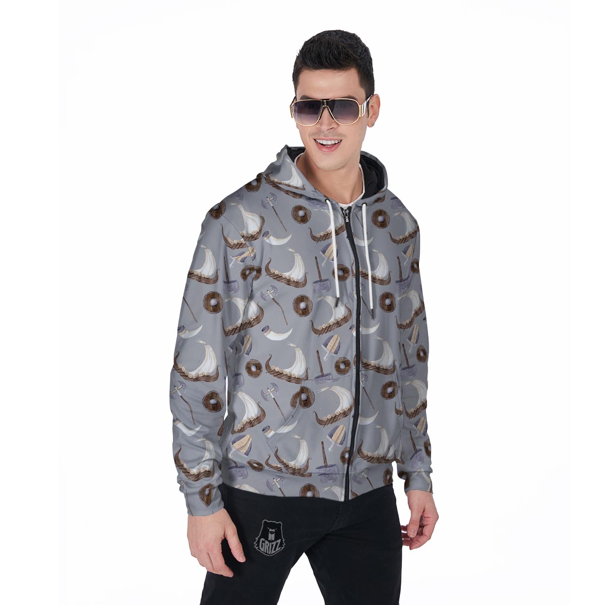 Drakkar Viking Ship Men's Zip Up Hoodie-grizzshop