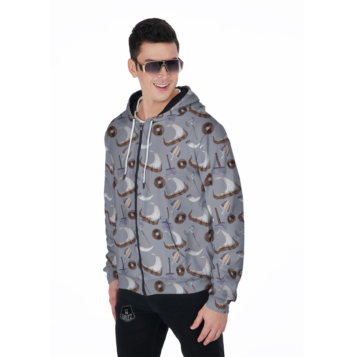 Drakkar Viking Ship Men's Zip Up Hoodie-grizzshop