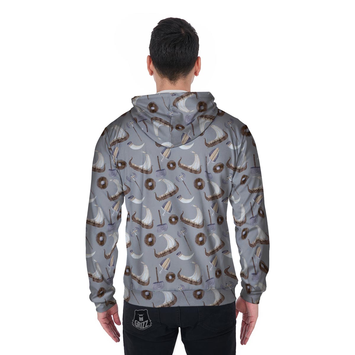 Drakkar Viking Ship Men's Zip Up Hoodie-grizzshop