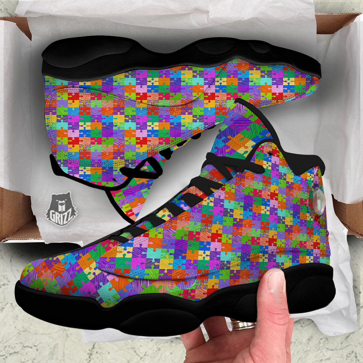 Drawing Autism Awareness Print Black Basketball Shoes-grizzshop