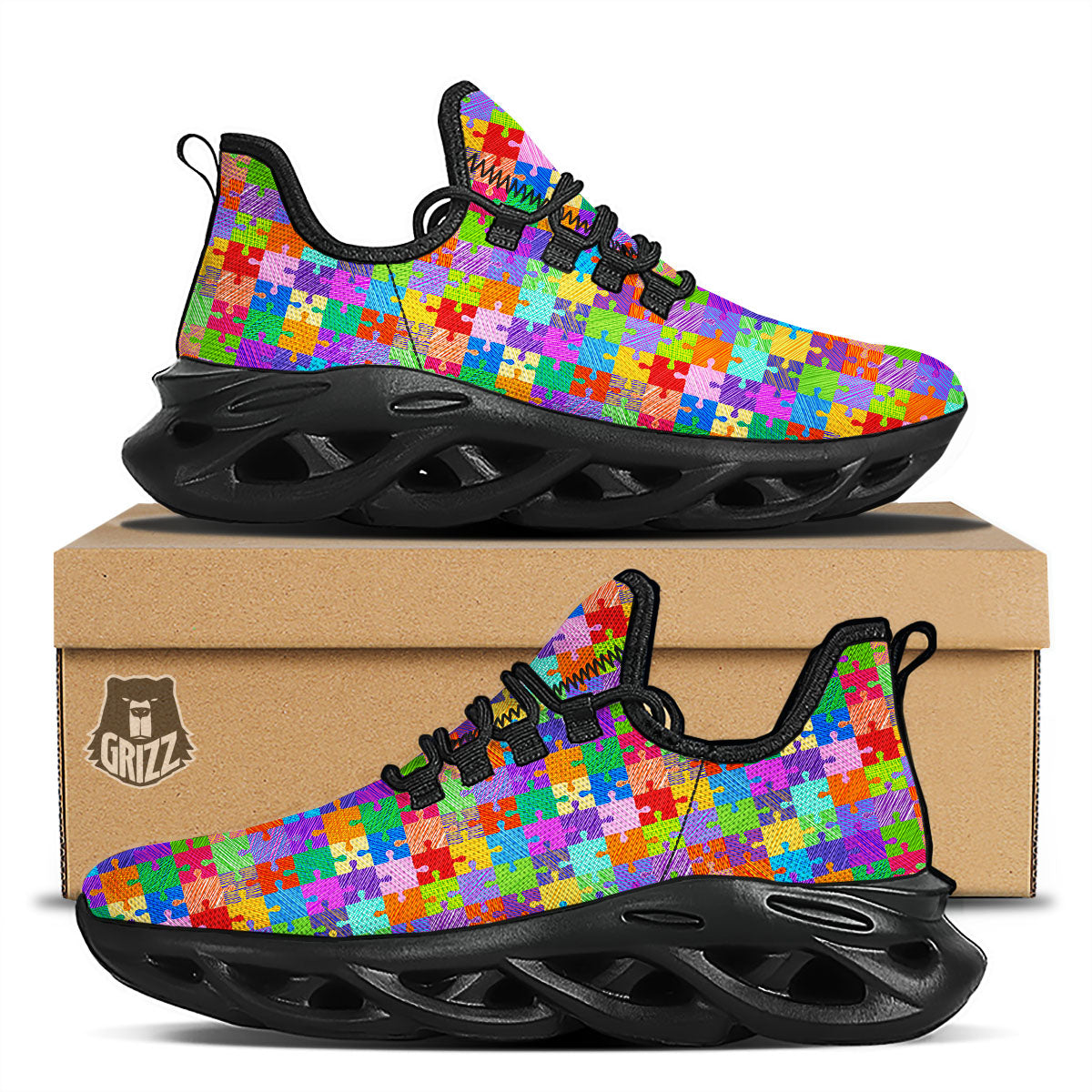 Drawing Autism Awareness Print Black Running Shoes-grizzshop